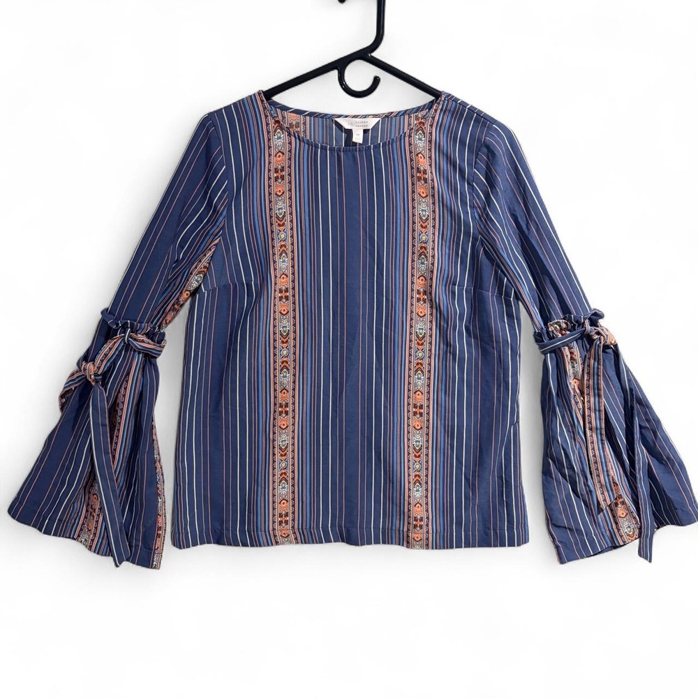 Lauren Conrad Blue Striped Boho Bell Sleeve Blouse Size M